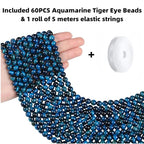 QINJIEJIE 60PCS Aquamarine Tiger Eye Beads 8mm Stone Beads Round Loose Gemstone Bead for Bracelet Beading Crystal Making DIY Necklace Earrings 0.32" - color: Aquamarine Tiger's Eye, size: 60PCS