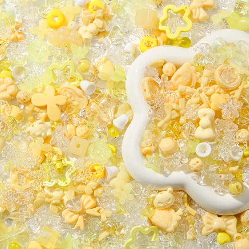 500g Acrylic Assorted Beads Flower Star Butterfly Candy Acrylic Kawaii Beads for Keychain Bracelets Jewelry Making DIY Plastic Crafts (Yellow) - color: Yellow