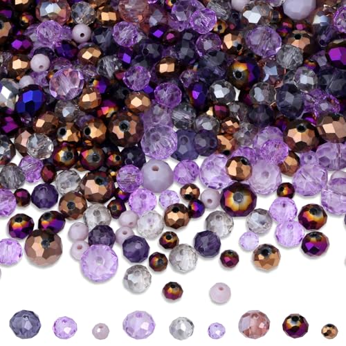 ZHIYUXI 1100PCS 4mm 6mm 8mm Purple Faceted Glass Beads for Jewelry Making Crystal Assorted Suncatchers Glass Beads for Bracelet Making Necklaces Accessories - color: H-Purple