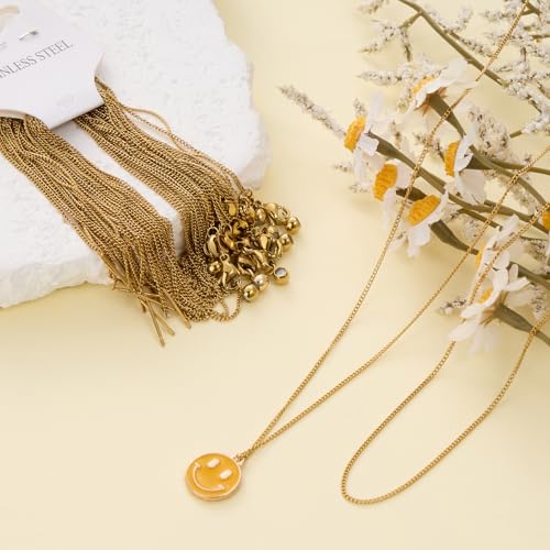 Crisjanggo 10 Pack Gold Plated Cable Chain for Jewelry Making Stainless Steel Chain Bulk 20 Inch Adjustable Necklace with Rubber Stopper Beads for Women - color: Gold Cable