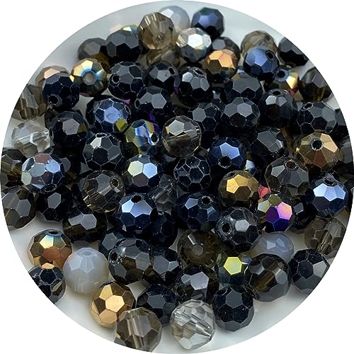 100pcs 8mm Round Crystal Glass Beads Round Faceted Spacer Beads for Jewelry Making Bracelet Earring Necklace Wind Chimes Suncatchers DIY Craft Making Supplies(Black Series) - color: Black Series, size: 8mm