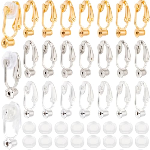 1 Box 36Pcs Clip-on Earring Converter Silver Clip Earrings Backs Brass Rose Gold Non Pierced Clip on Earring Component with Pads Earring Clips for Jewelry Making Supplies DIY Craft Beginner - color: Mixed Colors