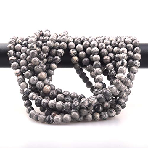 10mm Natural Map Stone Round Loose Stone Beads for Jewelry Making DIY Crafts Design 1 Strand 15" APPR.34-36pcs - color: Map Stone, size: 10mm