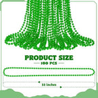 Huskein 100 PCS St Patricks Day Beads Necklace, Mrdi Gras Beads Bulk, 33 Inches Round Beads Necklace Accessories Set, Luck Irish Beads Parade Accessories for Mardi Gras St Patricks Day - color: Green