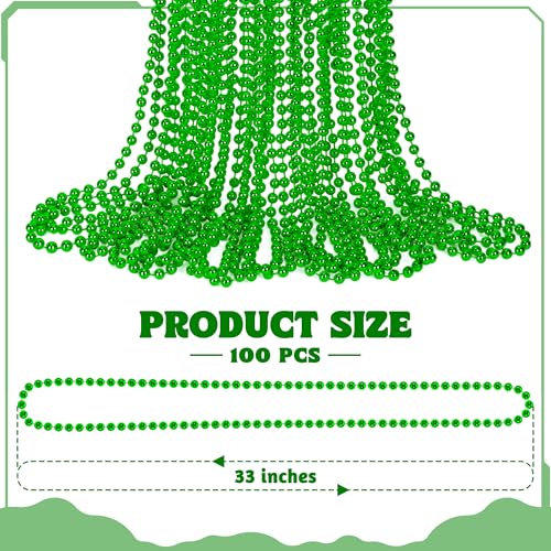 Huskein 100 PCS St Patricks Day Beads Necklace, Mrdi Gras Beads Bulk, 33 Inches Round Beads Necklace Accessories Set, Luck Irish Beads Parade Accessories for Mardi Gras St Patricks Day - color: Green