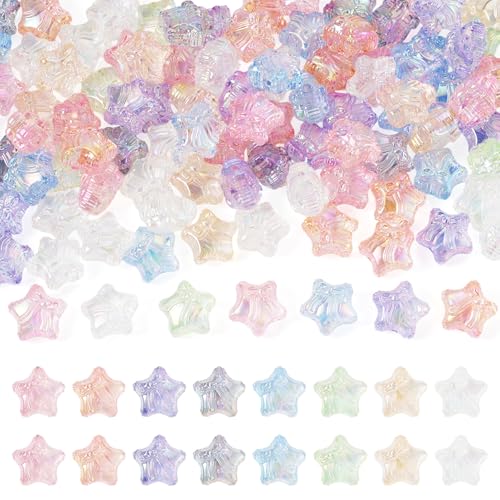 Craftdady 100Pcs Iridescent Star Beads Transparent Acrylic Star with Bowknot Beads Mixed Color Small Star Spacer Bead for Jewelry Bracelet Necklace Making DIY Crafts Hole: 2.8mm - color: Mixed Color, Star&Bowknot
