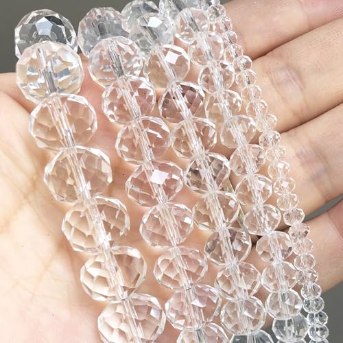 Songxi 6mm 200pcs Glass Beads for Jewelry Making, Faceted Glass Beads for Bracelets Necklace Earring, Arts and Crafts DIY Clear Gemstone Beads, Rondelle Spacer Beads Birthday Gifts for Women (White) - color: white, size: 6mm