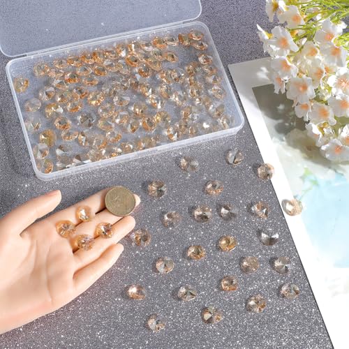 1 Box 120Pcs Glass Octagon Prism Beads Suncatcher Bead Bulk Replacement Sun Catcher Glass Link Connector Prisms Chandelier Crystals Faceted Loose Bead for Jewelry Making Chandelier DIY Crafts - color: Navajo White