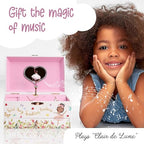 The Memory Building Co Black Ballerina Musical Jewelry Box Plays Classic Melody, Storage Organizer Music Box for Kids Ages 6-12 MDF Wood w/ 2 Fabric Lined Ring Bracelet Necklace Treasure Compartments - style: Ballerina_Black