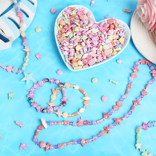 Augshy 700pcs Cute Acrylic Mini Shell Fish Starfish Beads for Party Decoration Making DIY Craft Accessories - style: Ocean Style