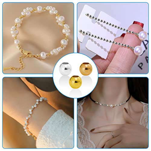 1500PCs Metal Spacer Beads for Jewelry Making - 4mm Metallic Plated Round Smooth Loose Ball Crimp Stopper Beads, 1.5mm Hole (Gold, Silver, K Gold) - color: 4mm, Gold Silver K Gold