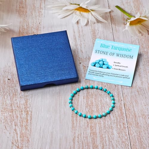 QOGIR 14k gold Handmade Healing Bracelet, Natural Gem Stone Crystal Elastic Gold Bracelet - color: Blue Turquoise Silver - Wisdom, size: 4m