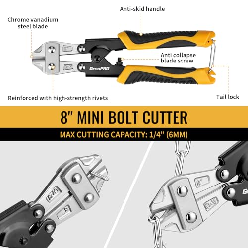 GRENPRO 3-Piece Bolt Cutter Pliers Set, 14" Heavy Duty Bolt Cutter, 8" Mini Wire Cutter, 8" Cable Cutter with Carrying Bag, Cr-V Blade for Metal, Key, Lock, Craft & Hard Wire, Screw, Chains Hand tool - style: 3-Piece Bolt Cutter Set