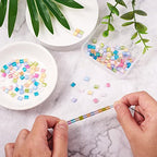 160pcs 2-Hole Glass Tila Beads 5x4.5-5.5x2-2.5mm 8 Colors Transparent Spray Painted Square Rectangle Seed Beads with Glitter for DIY Pendants Bracelets Jewelry Making, Holes: 0.5-0.8mm(Mix Color#1)