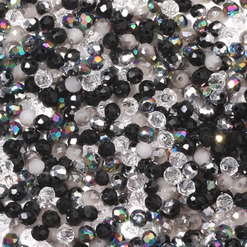 Songxi 300pcs 6mm Black Glass Beads for Jewelry Making, 5 Style 3 Size Crystal Beads for Bracelets Jewelry Making, Spacer Beads for Keychain Making Necklace Earring DIY Arts and Crafts - color: Black, size: 6mm