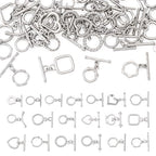 38Pcs Platinum Toggle Clasp, 19 Styles Bracelet Closure Clasps IQ Toggle Clasps Oval Flower Heart Clasp Fastener Hook Toggles Connectors for Necklace Bracelet Jewelry Making - color: Platinum-19 Styles