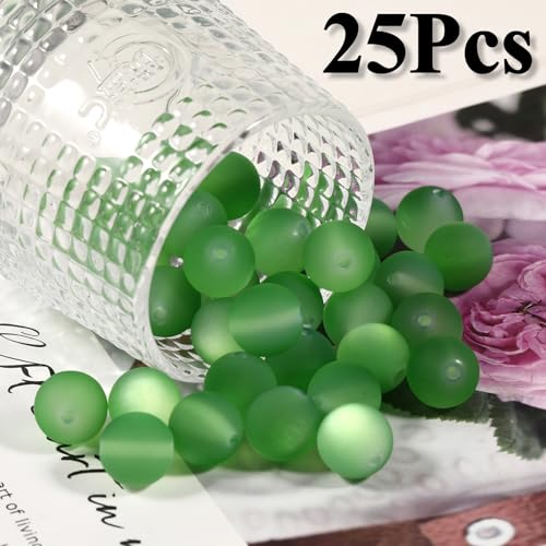 25pcs Resin Transparent Frosted Beads 16mm Cat Eye Circular Rubber Bead Spacer Bead DIY Making Friendship Bracelet Phone Chain Keychain Pen Beads Accessories (Green) - color: Green