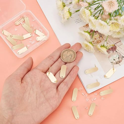 BENECREAT 20Pcs 18K Real Gold Plated Earring Studs, Oval Geometric Simple Style Ear Studs with Hole and 40Pcs Plastic Earring Backs for DIY Earring Jewelry Making, 21x8mm - color: Oval
