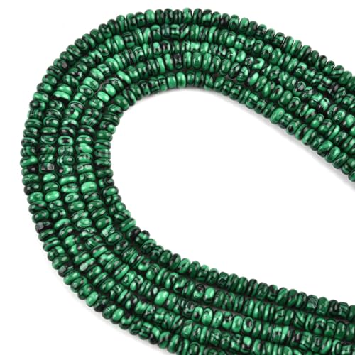 155pcs 4x2mm Synthetic Malachite Disk Rondelle Spacer Stone Semi Precious Gemstone Loose Beads for Jewelry Making 15 Inch - color: Malachite