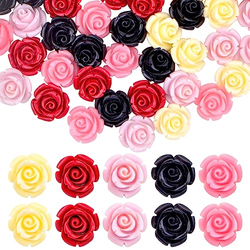 50 Pieces 12 mm Rose Flower Beads Assorted Synthetic Coral Roseflower Loose Craft Beads for DIY Jewelry Making Beading Projects Supplies, 5 Colors