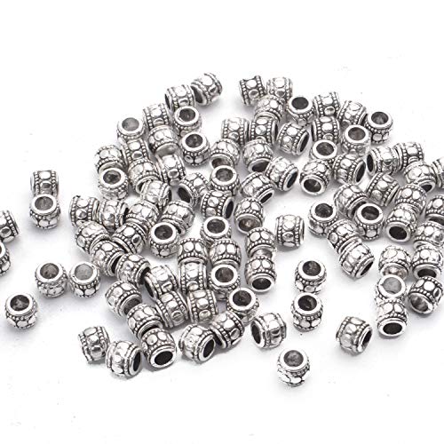 BronaGrand 100pcs Tibetan Silver Spacer Beads Large Hole Beads Charms Hollow Tube Bead for DIY Necklace Bracelets - color: Silver