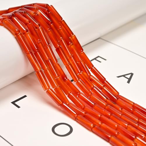 29 Pcs 4x13mm Natural Real Burnt Orange Carnelian Agate Bead Cylinder Tube Spacer Beads for Jewelry Making Bracelets Crafts DIY - color: Carnelian, size: 4x13mm