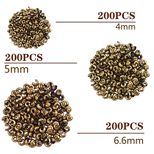 Aylifu 600pcs 3 Sizes Crimp Bead Knot Covers Metal Half Round Open Crimp Beads Covers for DIY Jewelry Making Bead Chain Positioning, Antique Bronze - color: Bronze(0.12/0.15/0.19inch)