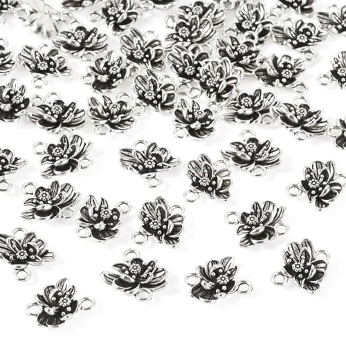 Craftdady Tibetan Style Antique Silver Alloy Pendants Cute Metal Dangle Charms Vintage Animal Pendants Hanging Charms for DIY Craft Earring Bracelet Necklace Jewelry Making Supplies - color: Antique Silver, Flower