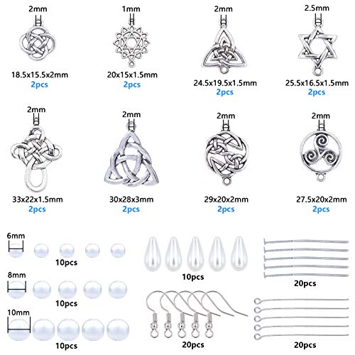 SUNNYCLUE 1 Box DIY 8 Pairs Antique Silver Celtic Knot Earrings Pearl Dangle Earrings Jewelry Making Starter Kit with Instruction Jewelry Making Supplies for Women - color: Celtic Knot Earring 2