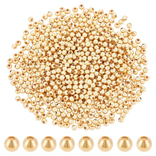 PH PandaHall 600pcs 18K Gold Beads 3mm Beads for Bracelet Making Seamless Smooth Beads Long-Lasting Waist Beads Metal Brass Beads for Bikini Belly Chain Layered Bracelet Satellite Jewelry Making - size: 3mm