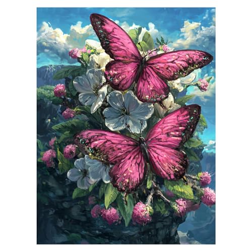 DOTZSO Butterfly Diamond Painting Kits for Adults, Easy DIY 5D Round Full Drill Diamond Art kit Diamond Dot Crystal Gem Art and Craft for Beginners Home Wall Decor 12x16 Inches - color: AE Butterfly Art