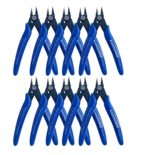 Small Wire Cutters 10 Pack- KAIHAOWIN 170 Wire Flush Cutters Wire Clippers Nippers Clean Cut Pliers Side Cutter Diagonal Cutting Pliers for Electronic Floral Heating Wire Model Sprue Soft Copper, Blue - size: 10 Pack