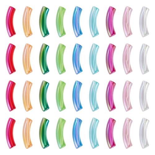 50 pcs Acrylic Tube Beads for Jewelry Making Rainbow Bangle Acrylic Beads Two Tone Curved Chunky Tube Bead for Bracelets Earring Crafts - color: Mixed Color-5