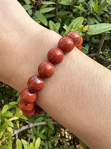 GAF TREASURES Grade A ++ Gemstone Round Bead Adjustable Bracelet 10mm, Genuine Crystal Bead Bracelet, Gift for Men & Women - color: Red Jasper