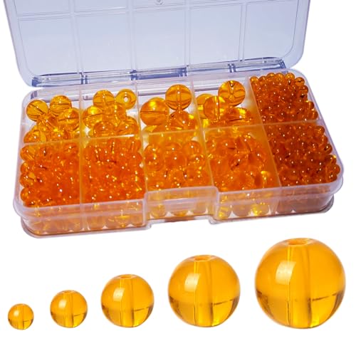 Gocelyn 476PCS Natural Round Gemstone Crystal Glass Beads for Jewelry Making(Orange), Smooth Round Spacer Loose Glass Beads for Crafts Bracelets Necklaces Charms Pendants 4/6/8/10/12mm - color: Round Glass Beads: Orange