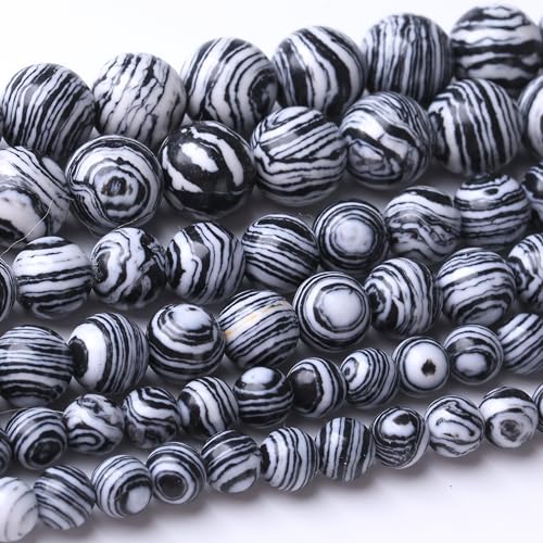 10MM Black and White Peacock Turquoise Round Loose Beads Natural Gem Beads Crystal Energy Stone Beads for Jewelry Making DIY Bracelet Necklaces - color: Black And White Peacock Turquoise, size: 10MM