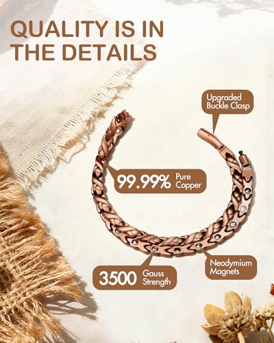 Feraco Copper Necklace for Men Women, 99.99% Pure Copper Magnetic Chains with 3500 Gauss Ultra Strength Neodymium Magnets, Adjustable Jewelry Gift with Sizing Tool - style: Fishtail