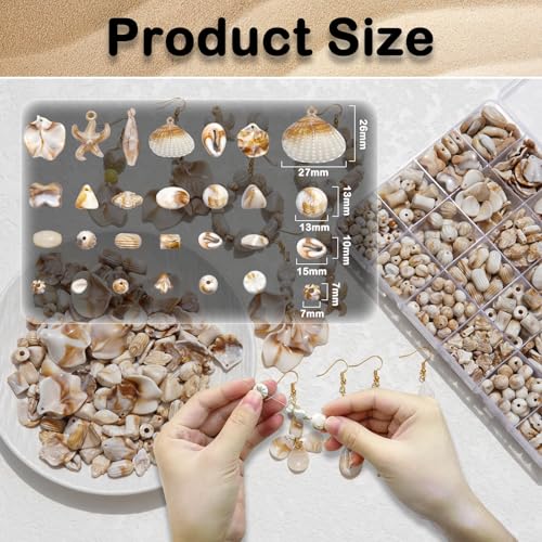 550Pcs Ocean Beads for Bracelets Making Kit, Imitation Boho Ocean Beach Shell Bead Charms Starfish Mermaid Beads Summer Sea Dangle Pendant for Earring Bracelet Necklace Anklet DIY Craft Jewelry Making - color: Beige+Camel