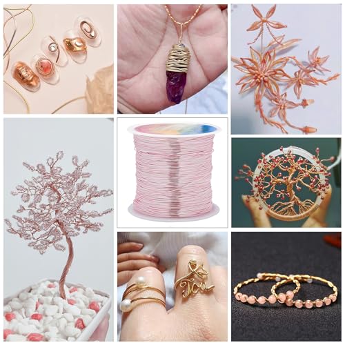 203 Feet Tarnish Resistant Copper Wires 24 Gauge Jewelry Craft Wires Beading Wire for Jewelry Making, Wire Wrapping and Crafting(Rose Gold) - color: Rose Gold, size: 24 Gauge
