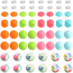 1 Box 97PCS Silicone Beads Kit Focal Round Hexagon Rondelle Rhinestone Assorted Pink Orange Green Spacer Loose Bead Charm Bulk for Jewelry Making Necklace Bracelet Keychain Diy Craft Supply