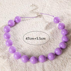 Caiyao Bohemian Colorful Acrylic Round Beaded Choker Necklaces Handmade Adjustable Resin Beads Clavicle Rope Necklace for Women Men Ethnic Costume Party Vacation Jewelry Gifts - color: Purple