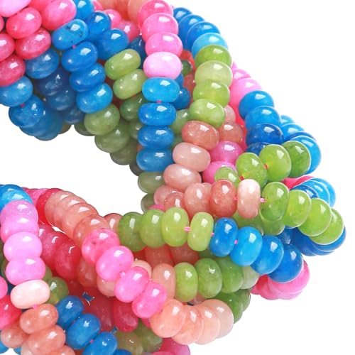 76pcs 5x8mm Natural Stone Colorful Tourmaline Jade Rondelle Spacer Loose Beads Abacus Disk Stone Round Loose Gemstone Beads for Jewelry Making DIY Bracelet Necklace - color: Colorful jade Stone
