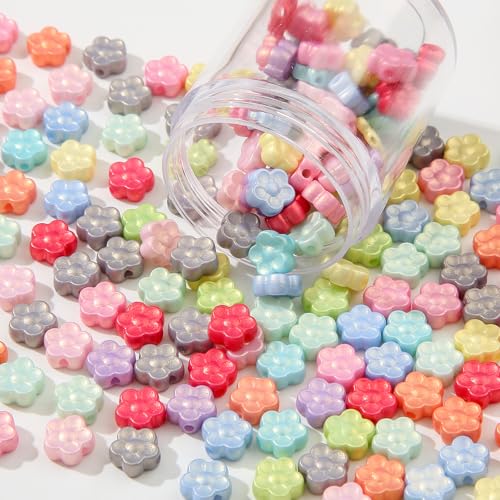 200pcs Acrylic Beads Colorful Flower Beads Colorful Cute Plum Blossom Beads for Necklace Bracelet Key Chains Jewelry DIY Craft Making(Flower) - color: pink&blue