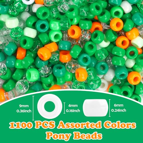 QPIXVB 1100PCS Pony Beads,St.Patrick's Day Pony Beads for Bracelets Crafts,Plastic Irish Spacer Bead,Green White Orange Hair Bead for Braids,Jewelry Necklace Keychain Charms Making Supplies - color: St. Patrick's Day - beads