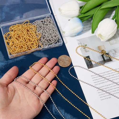 30Pcs 24 Inch Ball Chain Necklace Bulk Ball Bead Necklace Chains Gold Silver Adjustable Metal Ball Beads Chains with Connector Clasp for Jewelry Making Chains Supplies DIY Necklaces Crafts - color: Platinum & Gold