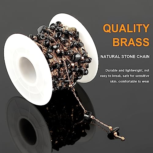 KYUNHOO 16.4 Feet Natural Stone Jewelry Chains Bulk Black Irregular Stones Chains for Necklace Anklet DIY Gold Plated Jewelry Making Supplies - color: Natural Stone-Black