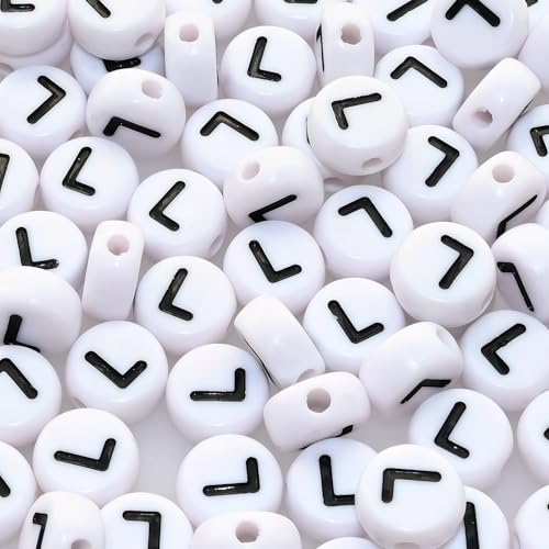 Amaney Letter Beads L 100pcs 7x4mm White Round Acrylic Black Alphabet for Bracelet Jewelry Making - color: L
