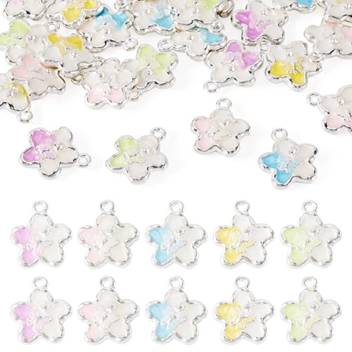 FASHEWELRY 30Pcs Flower Rhinestone Pendants for Jewelry Making Alloy Floral Flower Enamel Charms with Butterfly Pattern Platinum for DIY Necklace Earring Keychain Jewelry Ornament - color: Flower-5 Colors