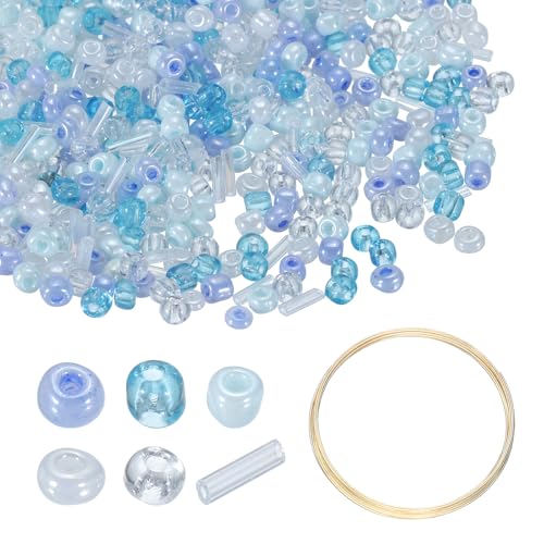 uxcell 1Set Glass Seed Beads, 1.5-4.5mm Small Embroidery Bugle Beads Assorted Tube Bead Loose Kit for Jewelry Making DIY Craft Beading Bracelets Necklace Earring (Mist Blue) - color: Mist Blue