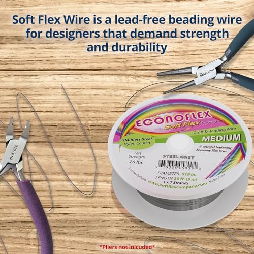 Soft Flex Econoflex Hobby Beading Wire - Flexible Stainless Steel Wire for Crafting - 7 Strand 0.19 30 Ft - style: Steel Grey